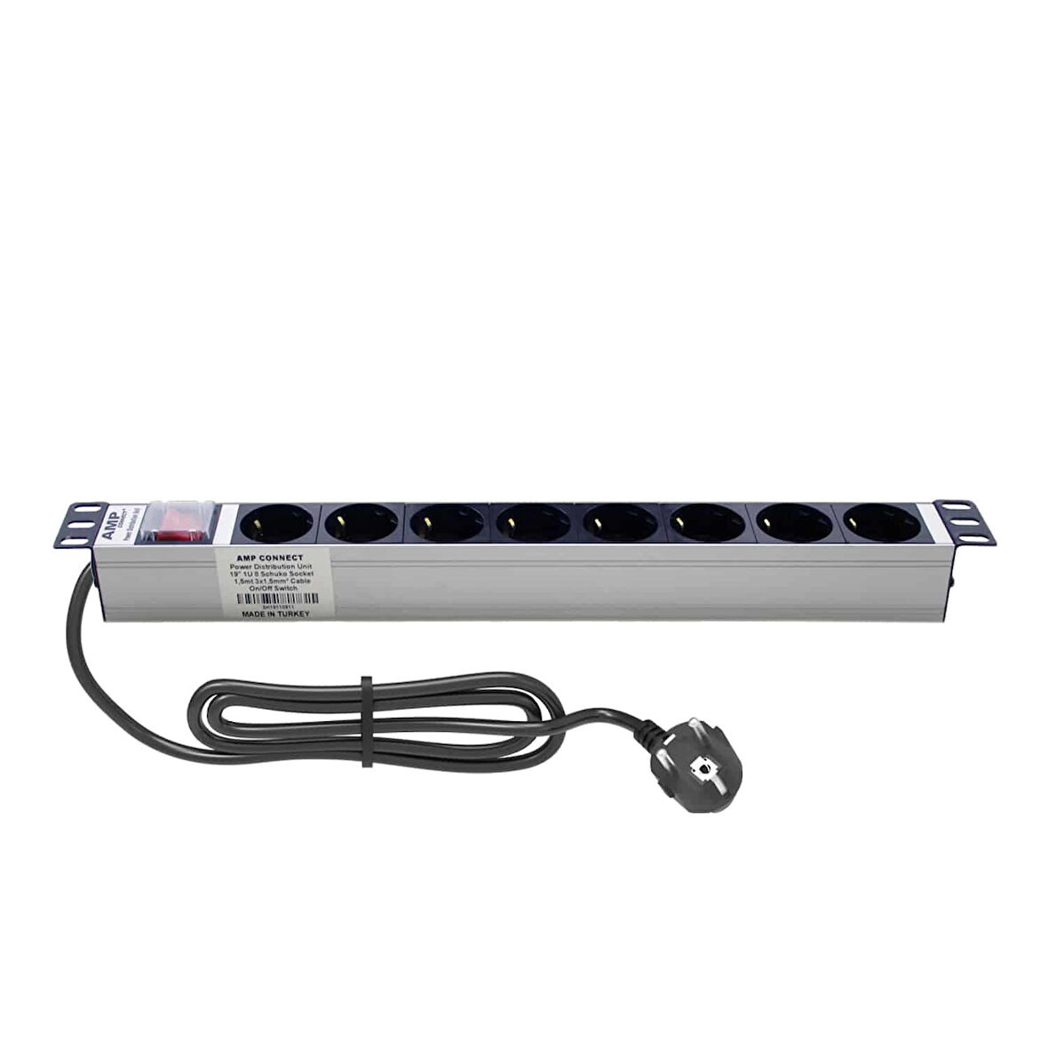 AMP CONNECT 19" 1U 8'li Schuko Anahtarlı Kabinet Grup Prizi (PDU)-16A 