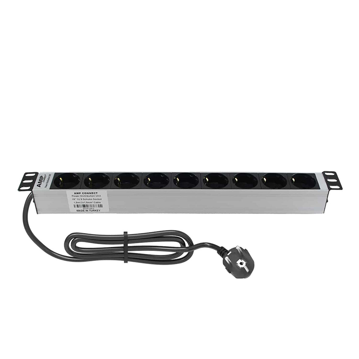 AMP CONNECT 19"1U 9'lu Schuko Direkt Bağlantılı Kabinet Grup Prizi (PDU)-16A 