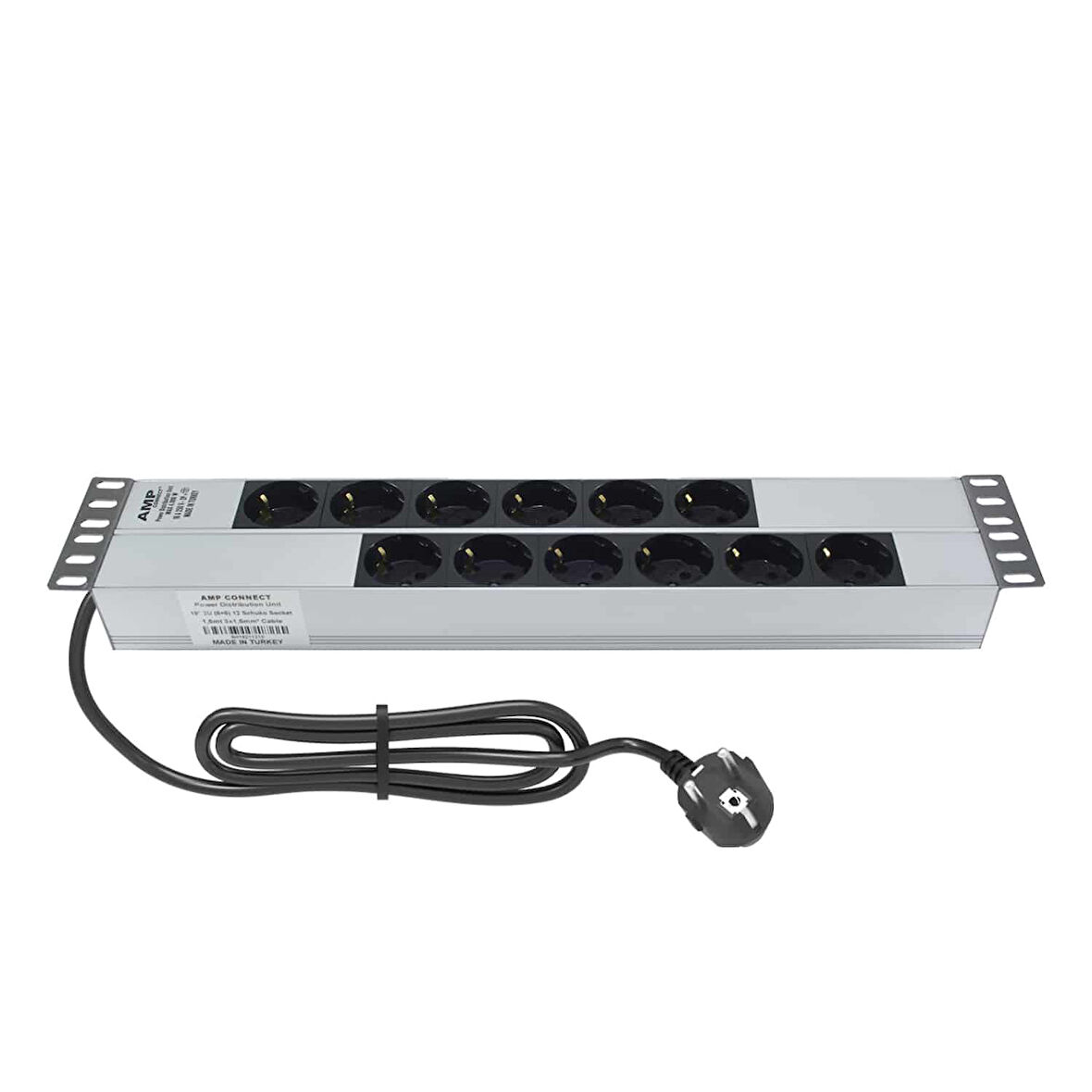 AMP CONNECT 19"2U 12'li Schuko Direkt Bağlantılı Kabinet Grup Prizi (PDU)-16A 