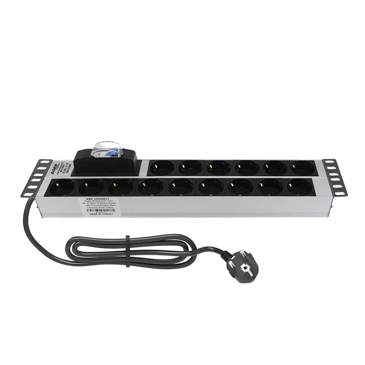 AMP CONNECT 19" 2U 15'li Schuko Sigortalı Kabinet Grup Prizi (PDU)-16A