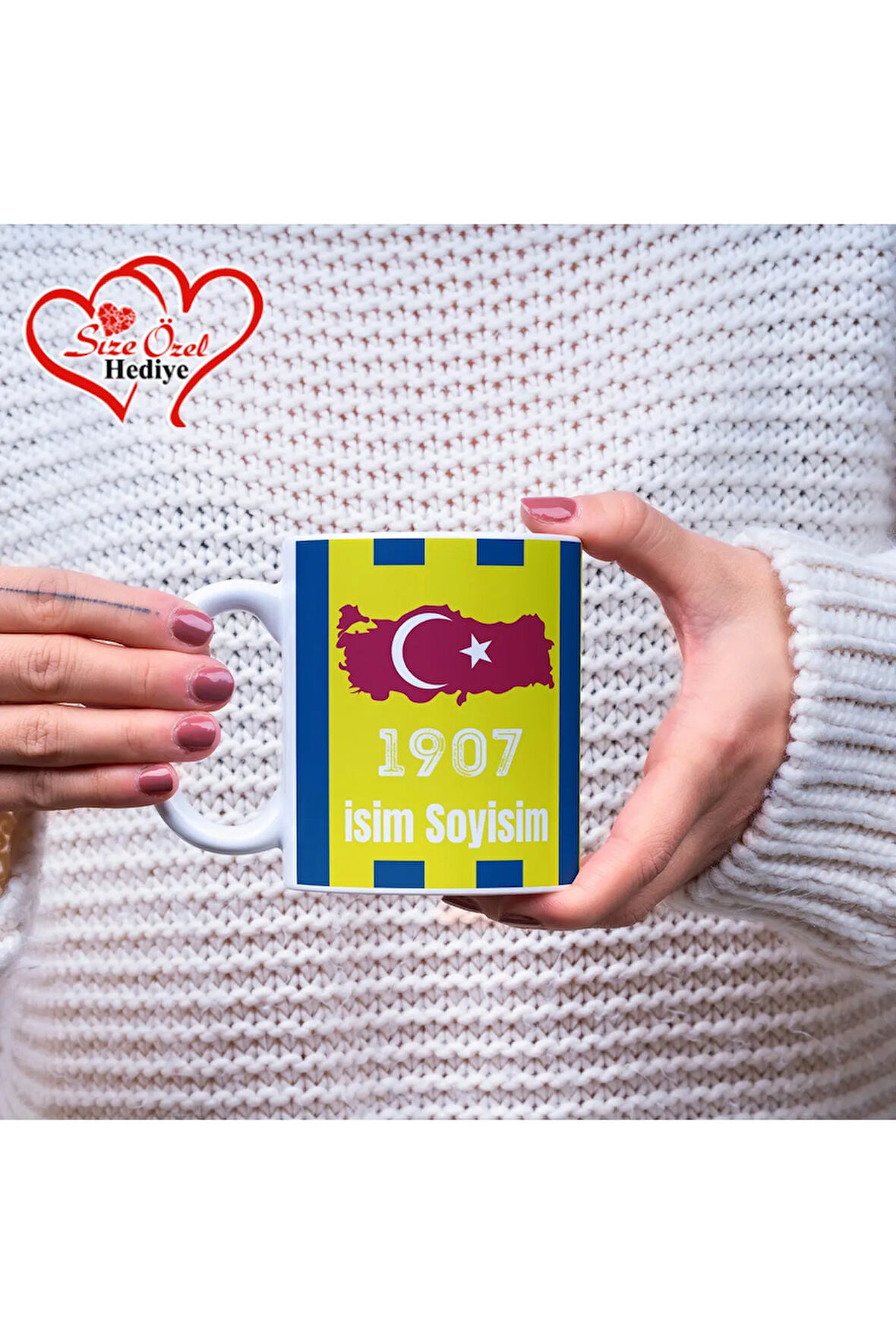 Kişiye Özel İsimli Sarı Lacivert Temalı Kupa Bardak