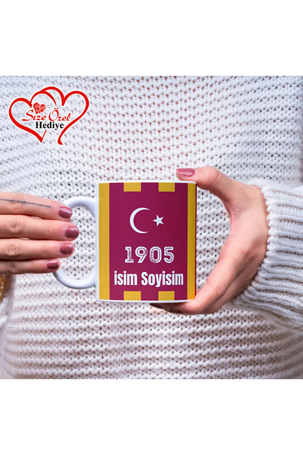 Kişiye Özel İsimli Sarı Kırmızı Temalı Kupa Bardak