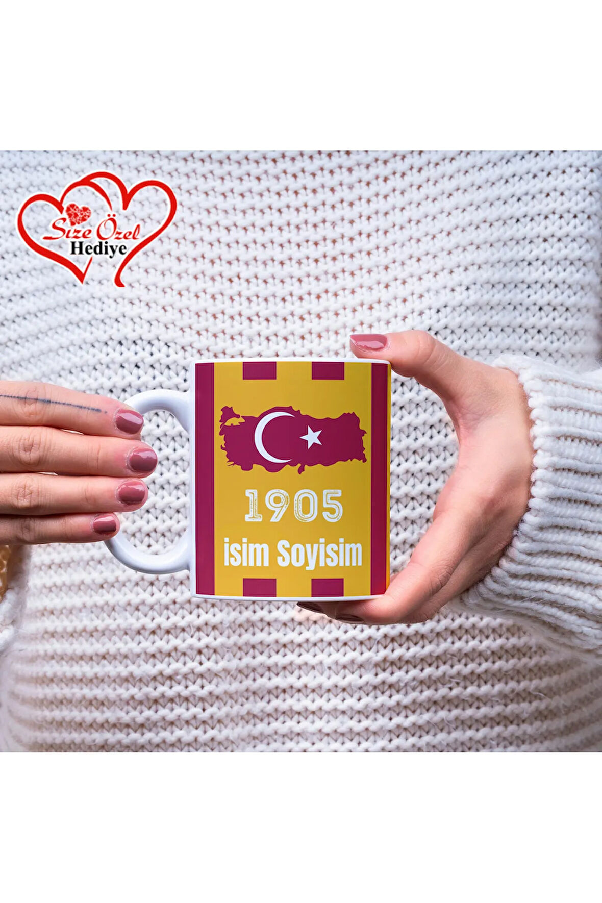 Kişiye Özel İsimli Sarı Kırmızı Temalı Kupa Bardak