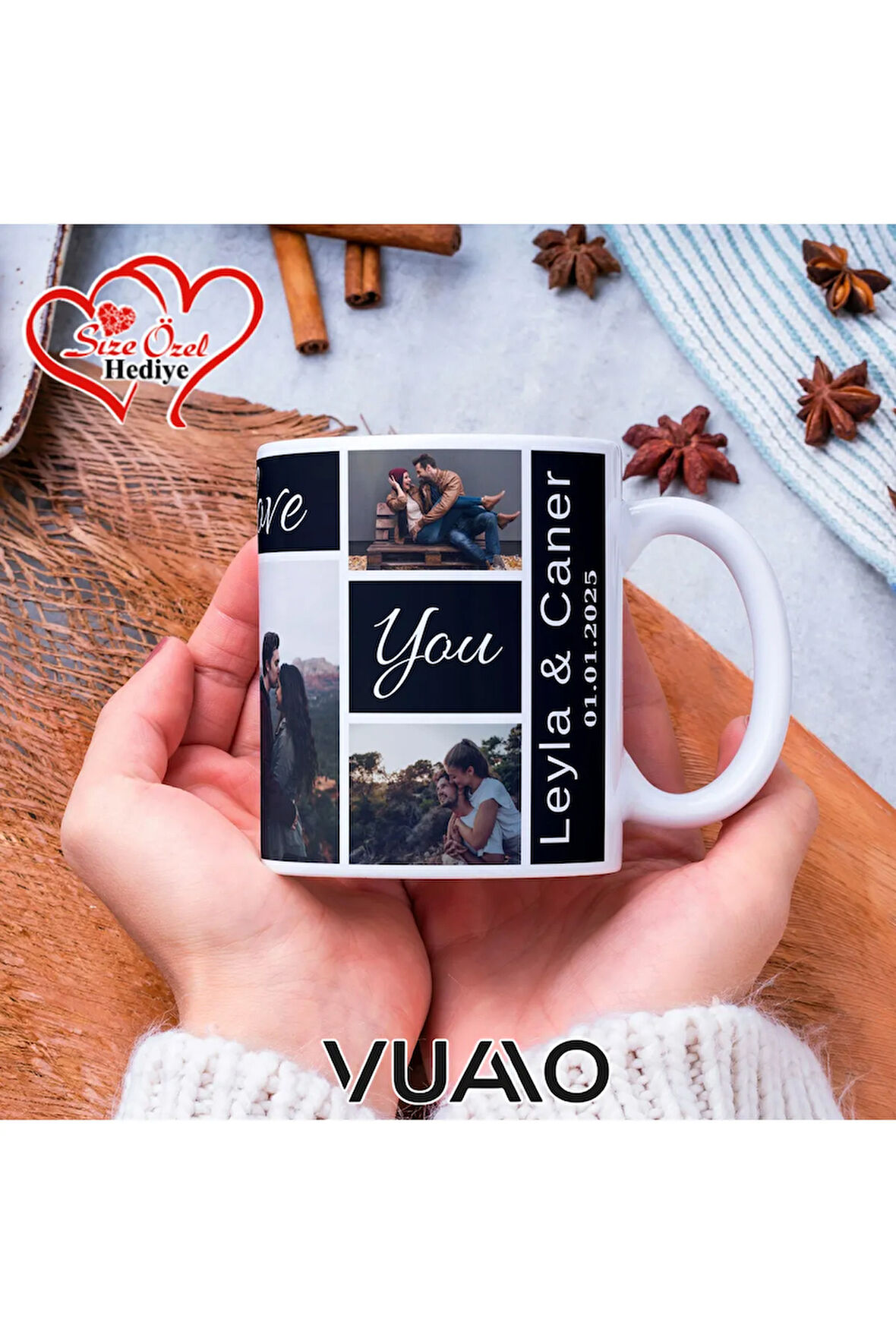 Kişiye Özel 7 Fotoğraflı, İsimli ve Tarihli Kupa Bardak - Resim Baskılı Hediye Kupa Bardağı