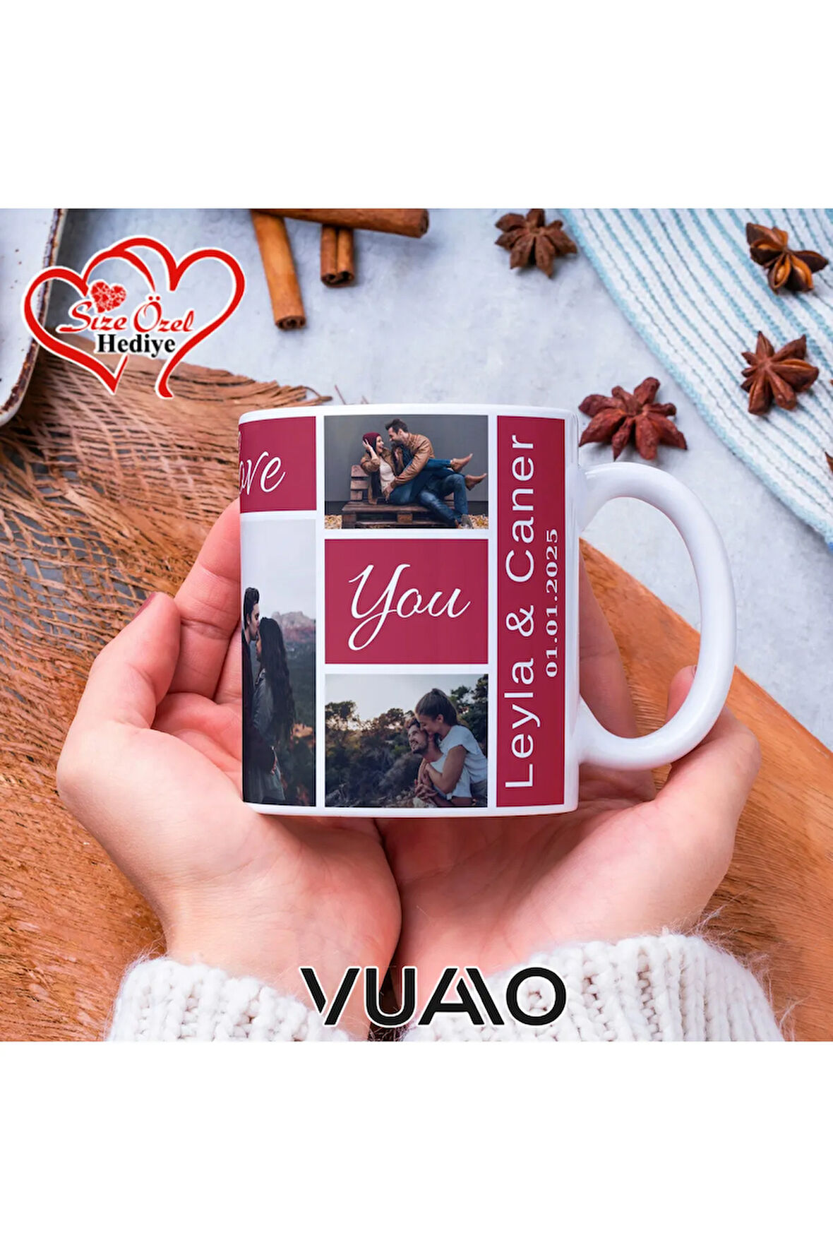 Kişiye Özel 7 Fotoğraflı, İsimli ve Tarihli Kupa Bardak - Resim Baskılı Hediye Kupa Bardağı