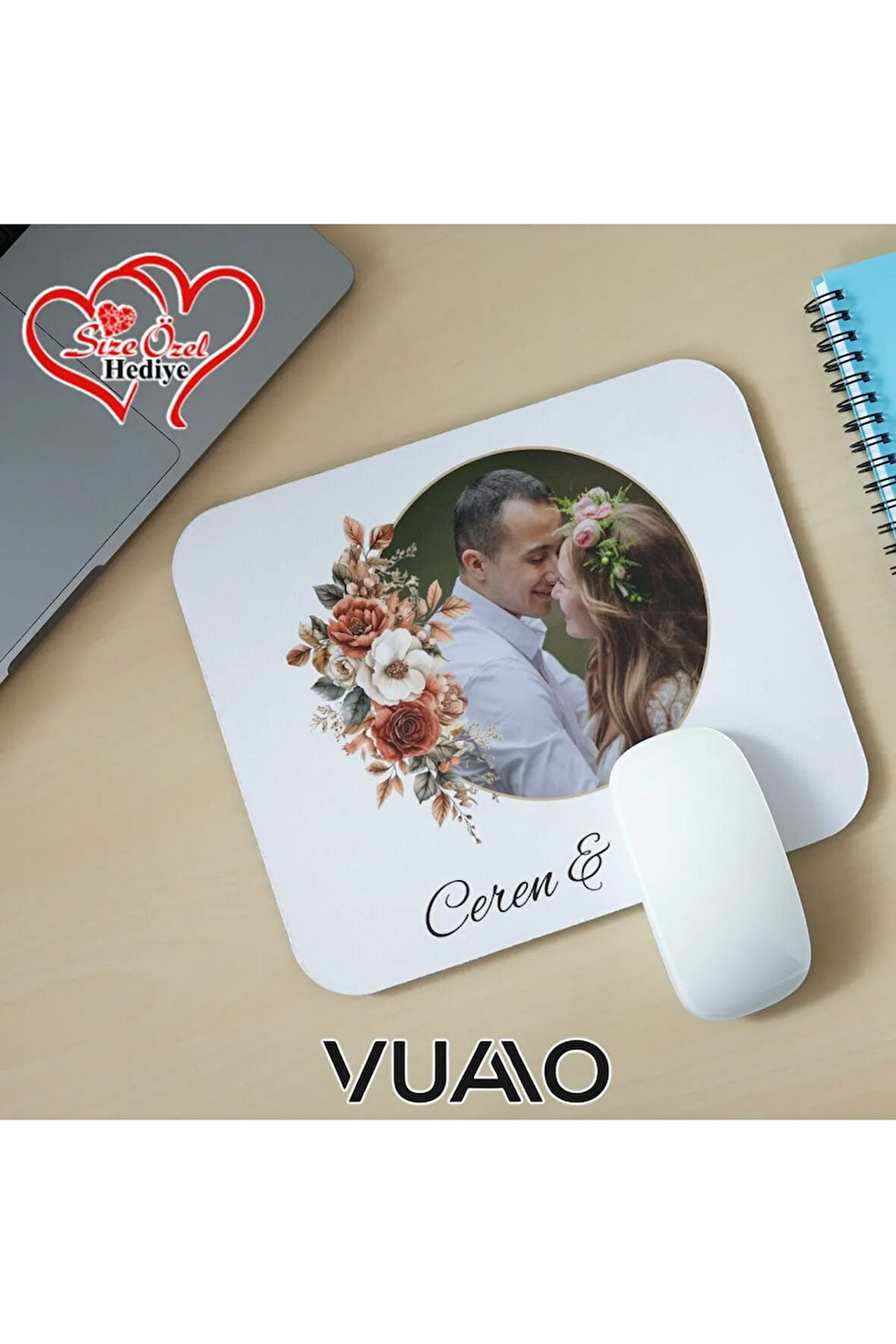 Kişiye Özel Fotoğraflı ve İsimli Mouse Pad 21x17 cm, Kaymaz Taban - Resim Baskılı Mousepad