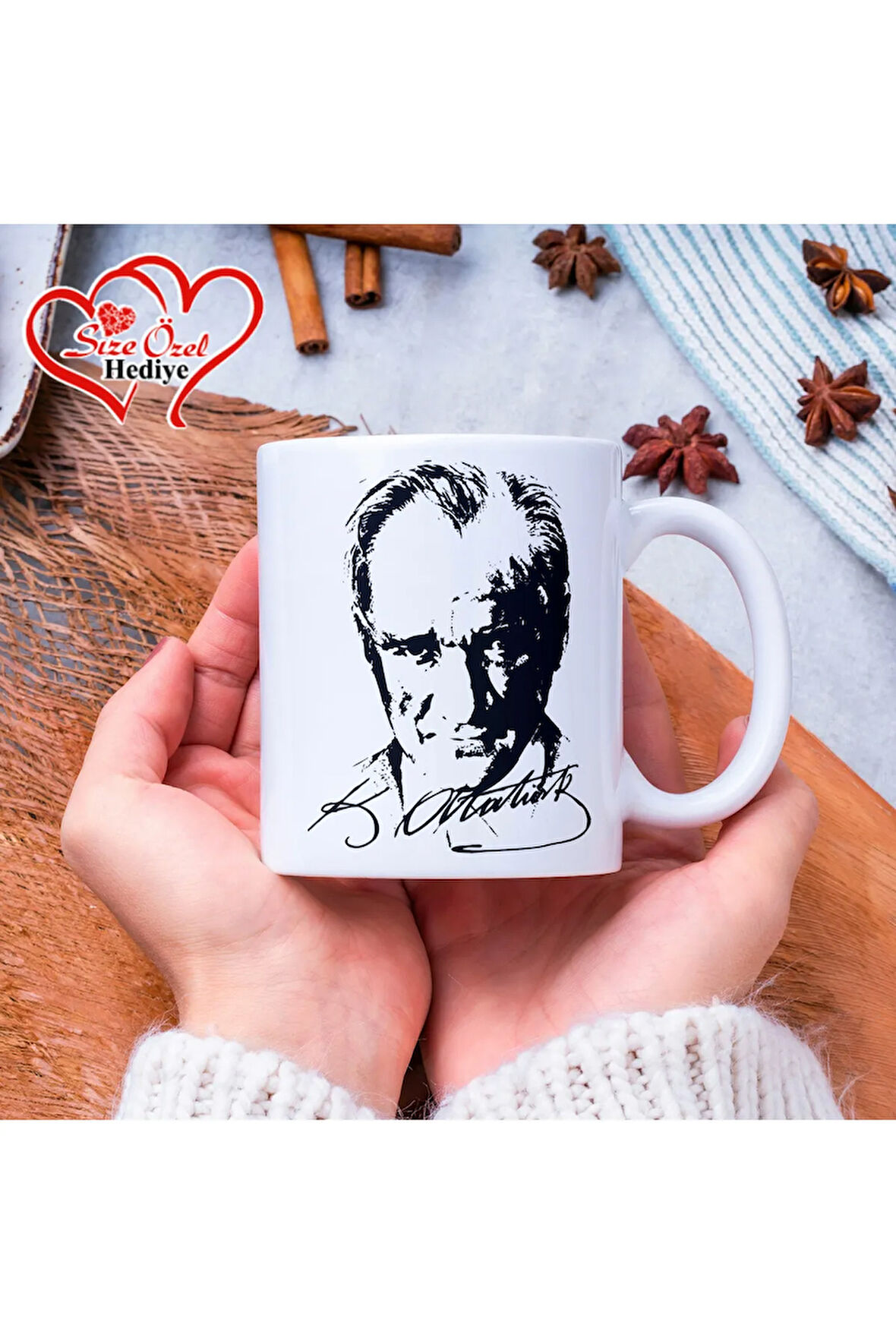 Kişiye Özel Mustafa Kemal Atatürk Temalı İmzalı, Fotoğraflı ve İsimli Kupa Bardak
