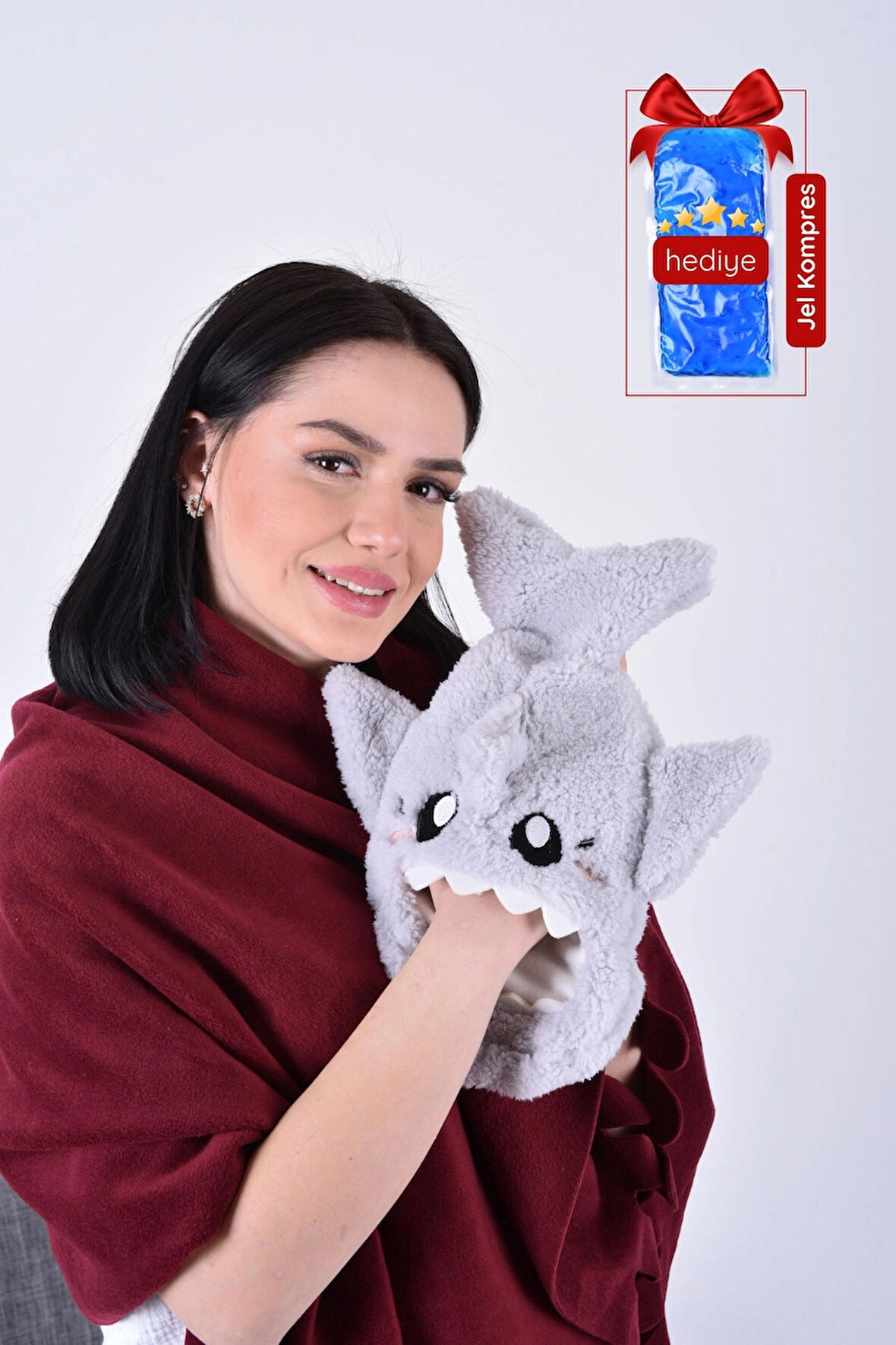 Shark Desenli Su Torbası Kılıfı Yumuşak, Rahatlatıcı ve Isı Terapisi (Termojel Hediyeli)