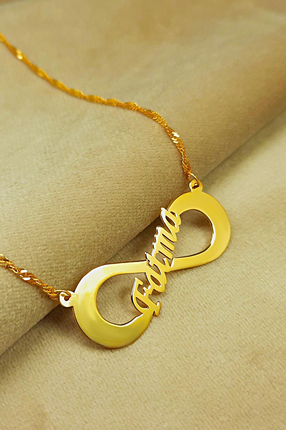 925 Ayar Gümüş Isim Sonsuzluk Kolye 22 Ayar Altın Kaplama