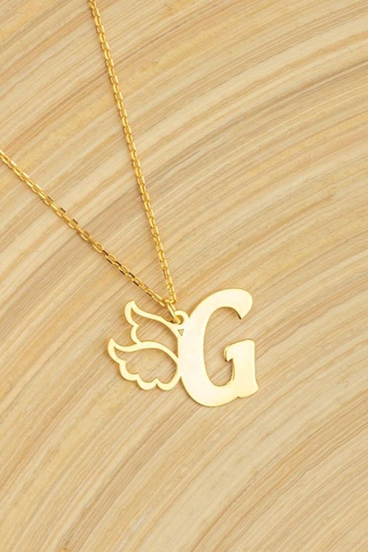 925 Ayar Gümüş Melek Kanadı Harf Kolye