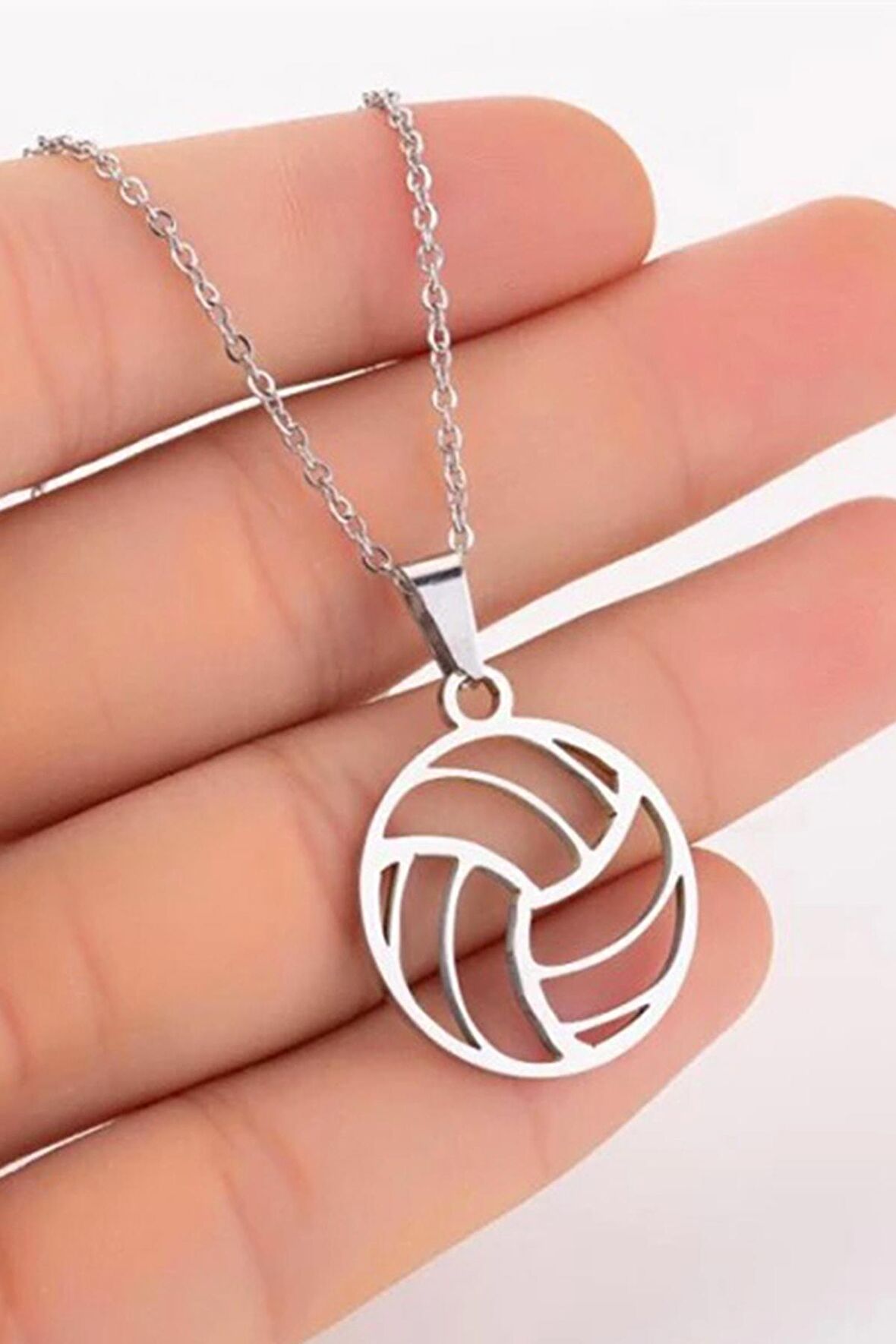 925 Ayar Gümüş Voleybol Topu Kolye 45 Cm Zincir