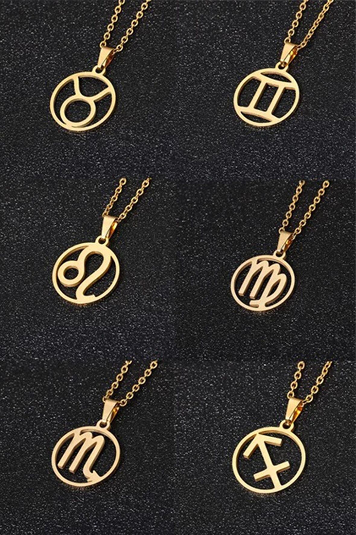 925 Ayar Gümüş Burç Kolye 22 Ayar Altın Kaplama