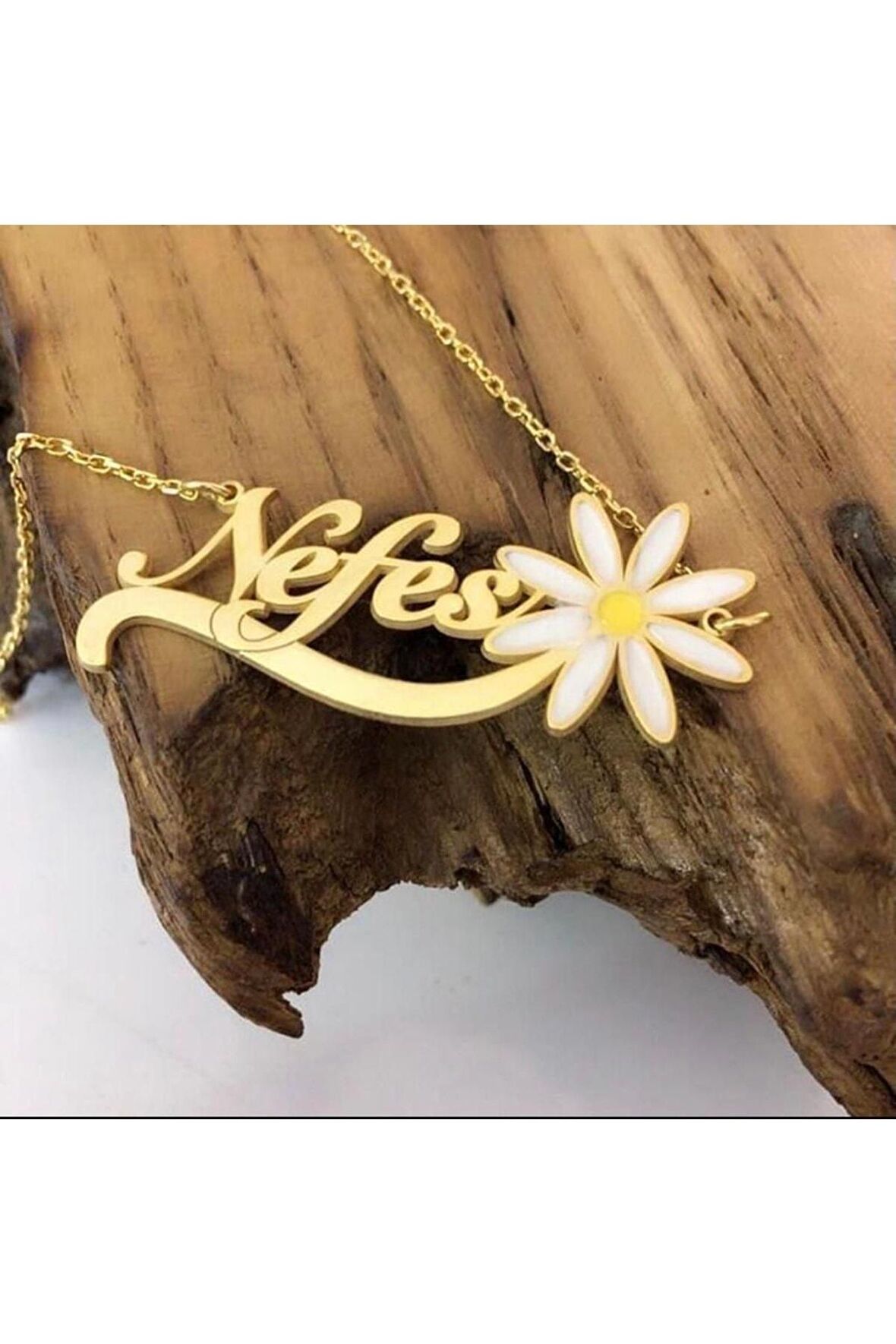 925 Ayar Gümüş Üzeri 24 Ayar Altın Kaplama Isimli Papatya Kolye