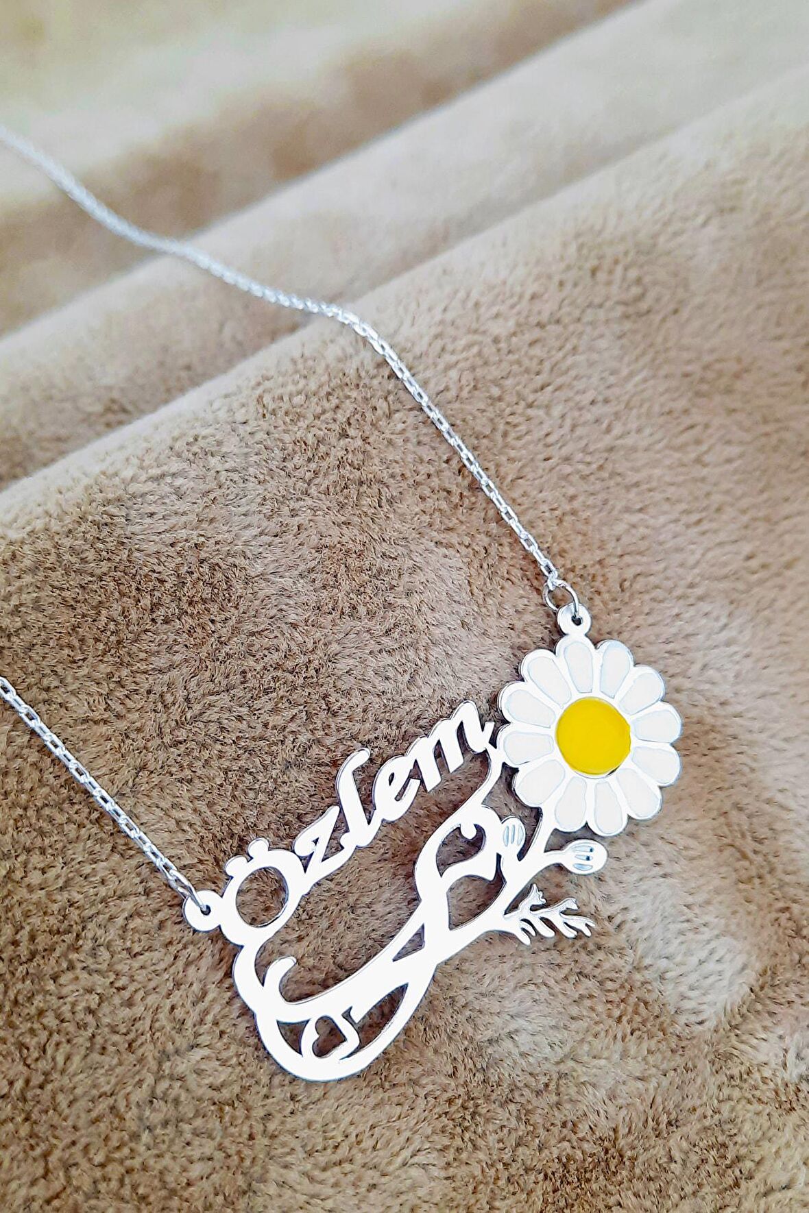 925 Ayar Gümüş Isim Papatya Modeli Kolye Rose Gold Silver