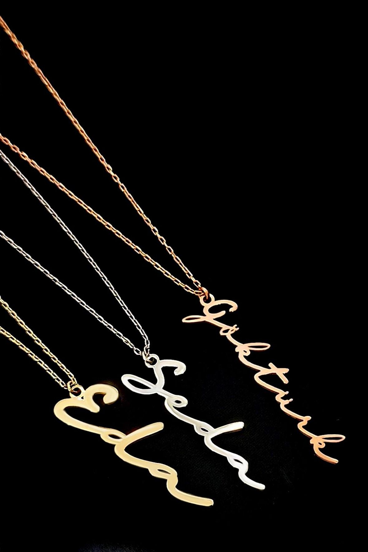 Dikey Isimli Gümüş Kolye Rose-gold-gümüş