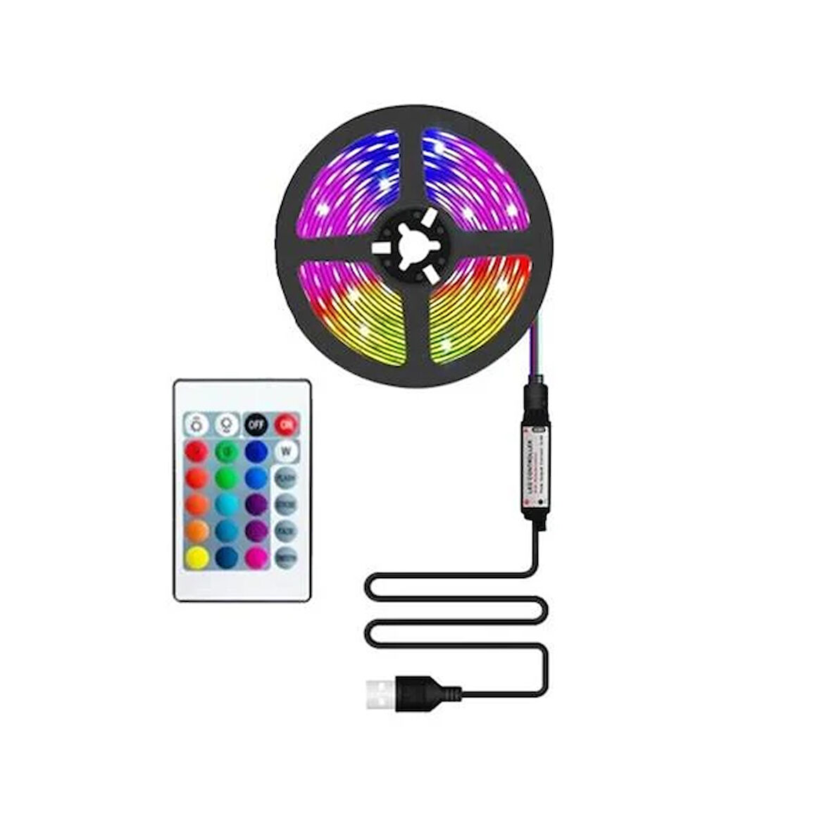 Usb Rgb Şerit Led Set 3Mt Tak Çalıştır