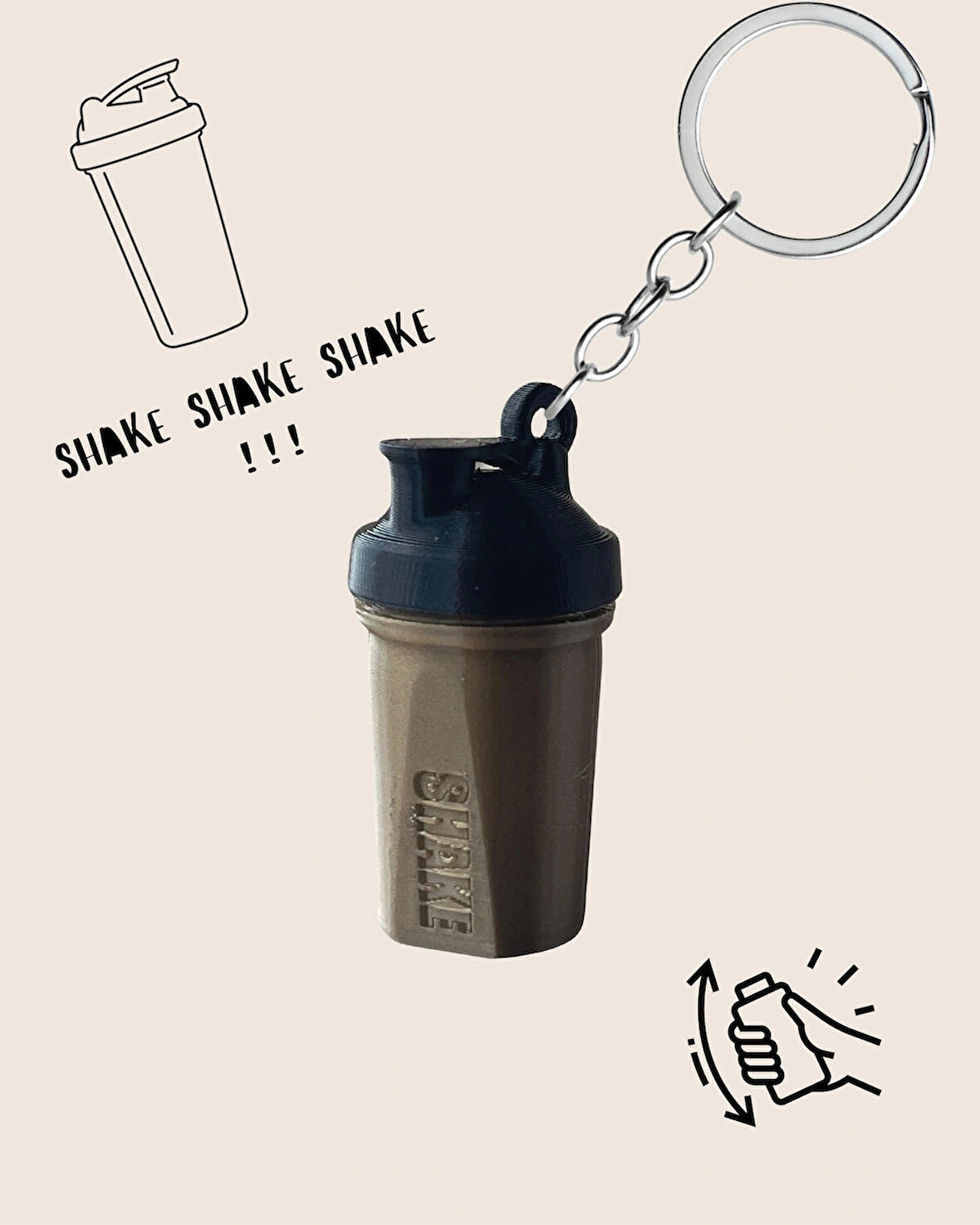 Protein Shaker Sesli Mini Anahtarlık – Sporcu İçeceği Figür Tasarım Hediyelik Spor Tutkunlarına Özel