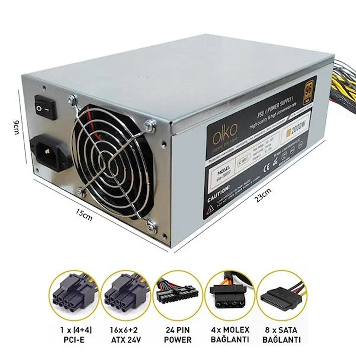 OLKO SP-2000 Power Supply 2000 Watt 96 Plus Çoklu 2 Fanlı Mining