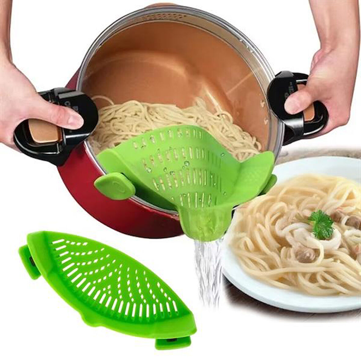 SN-20522 KLİPSLİ SİLİKON TENCERE MAKARNA NOODLE SÜZGECİ ÇOK AMAÇLI