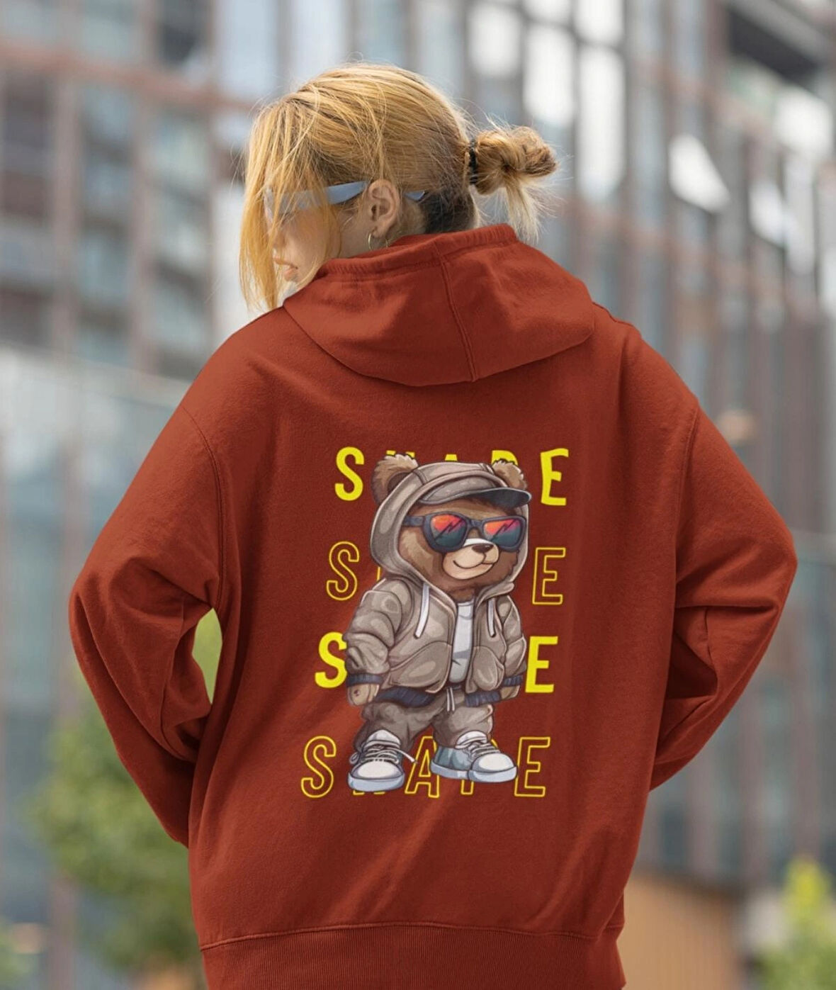 Shape(Şekil) ön ve arka ayıcık kadın baskılı sweatshirt 