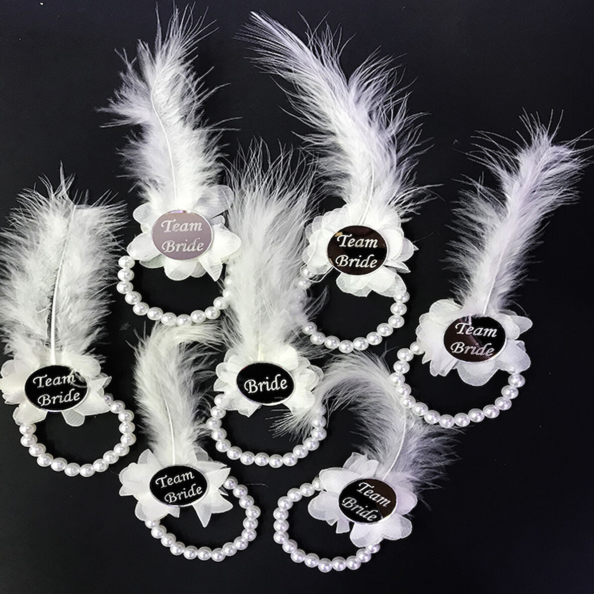 İncili Nedime Bilekliği Gümüş Pleksili Beyaz Otrişli 7'Li Set