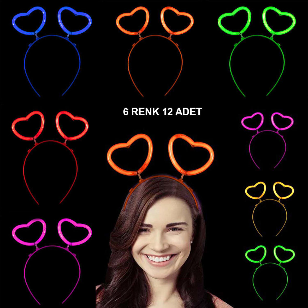 Glow Stick Karanlıkta Yanan Fosforlu Kalp 12 Adet