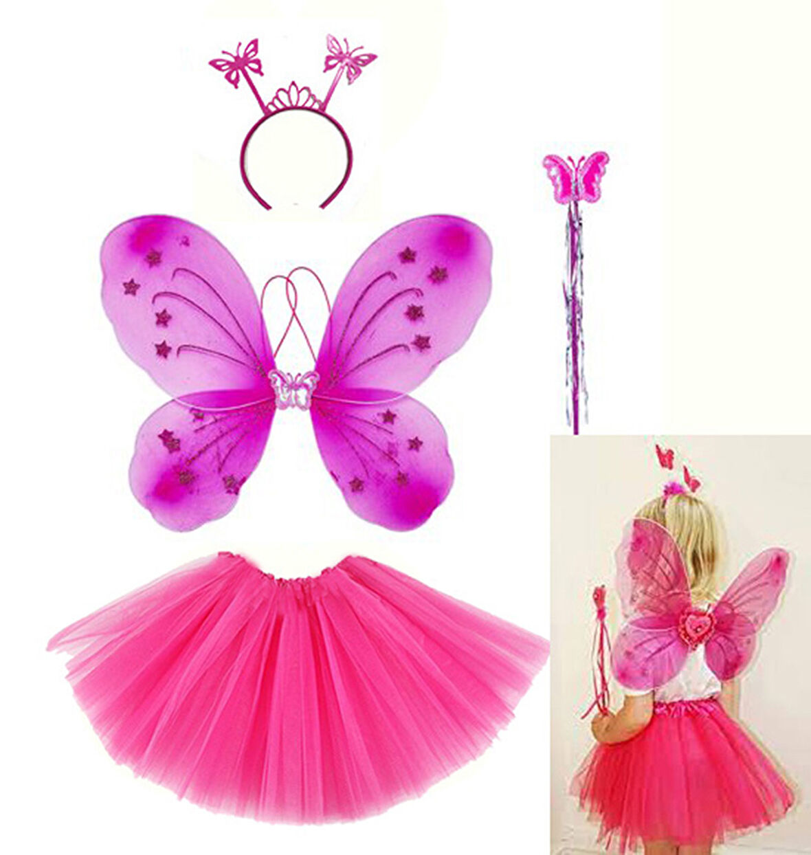 Fuşya Kostüm Aksesuar Seti 4 Parça