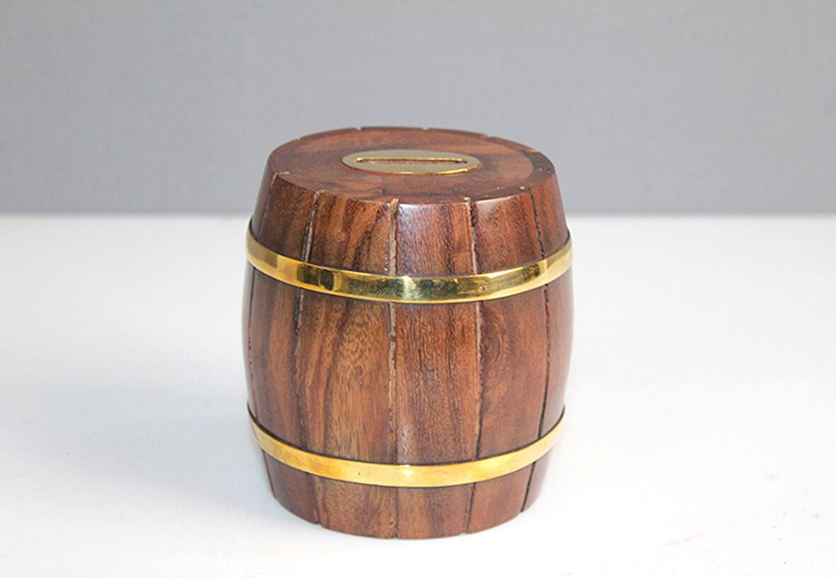 Pirinç Detaylı Fıçı Kumbara Model 1