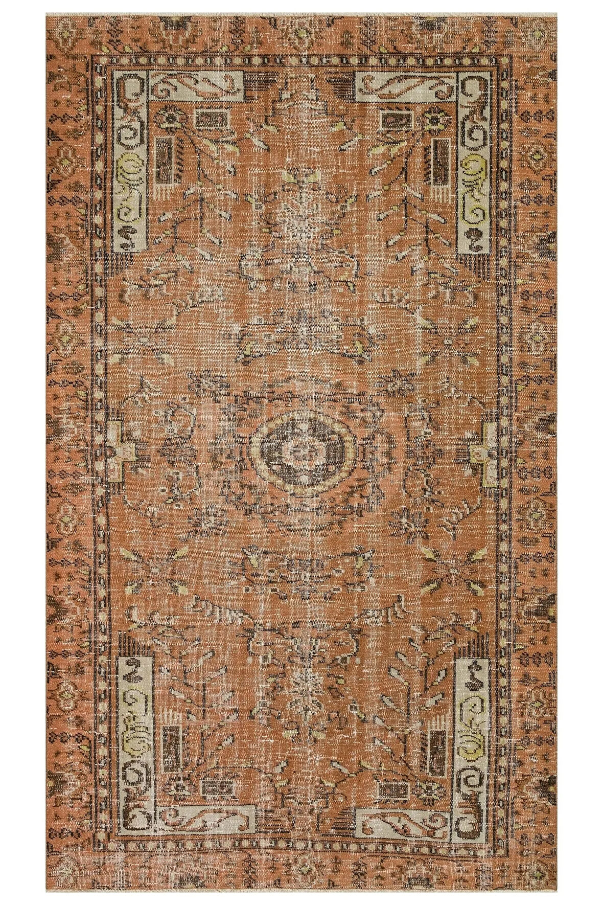 Etnik Desenli Doğal Yün Kahverengi Halı 156×268 Cm 9891