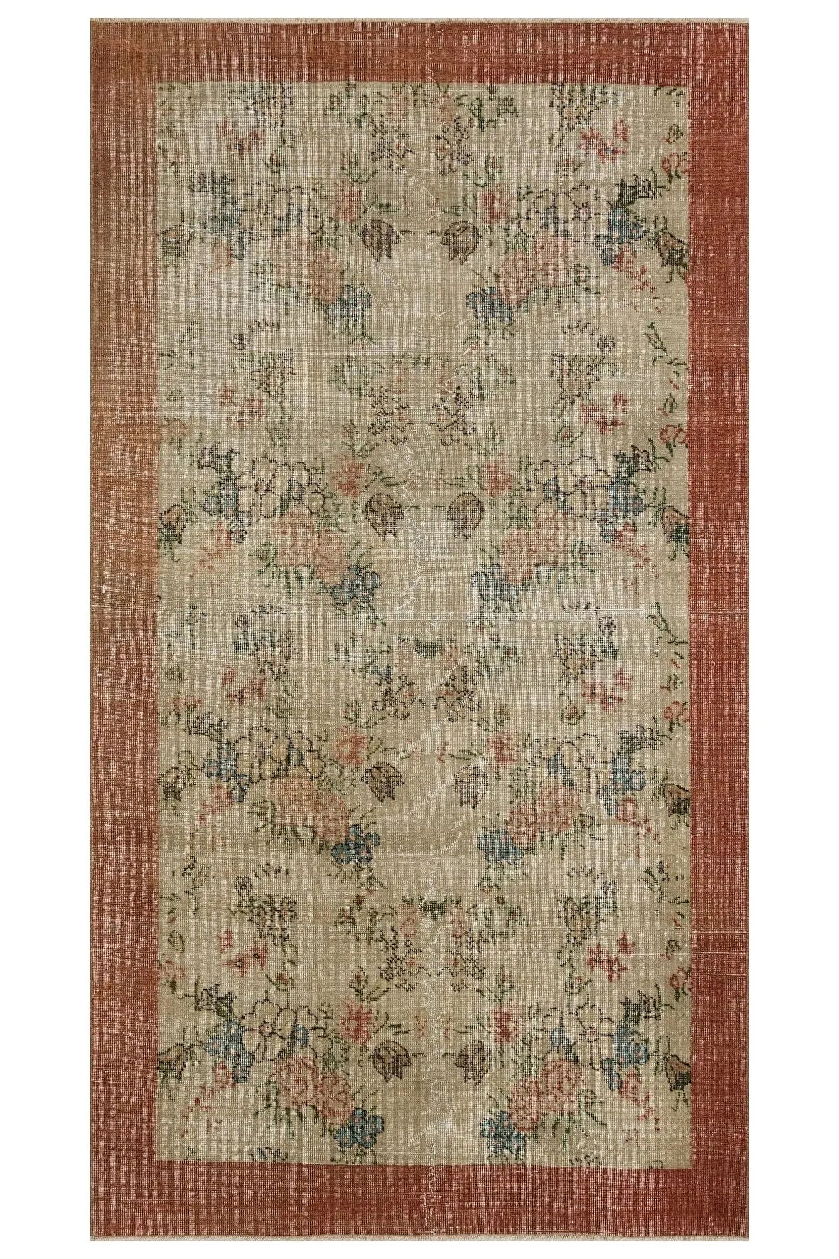 Ilham Verici Vintage El Işlemeli Yün Ipek Pers Fransız Halısı - 136x248 Cm 9941