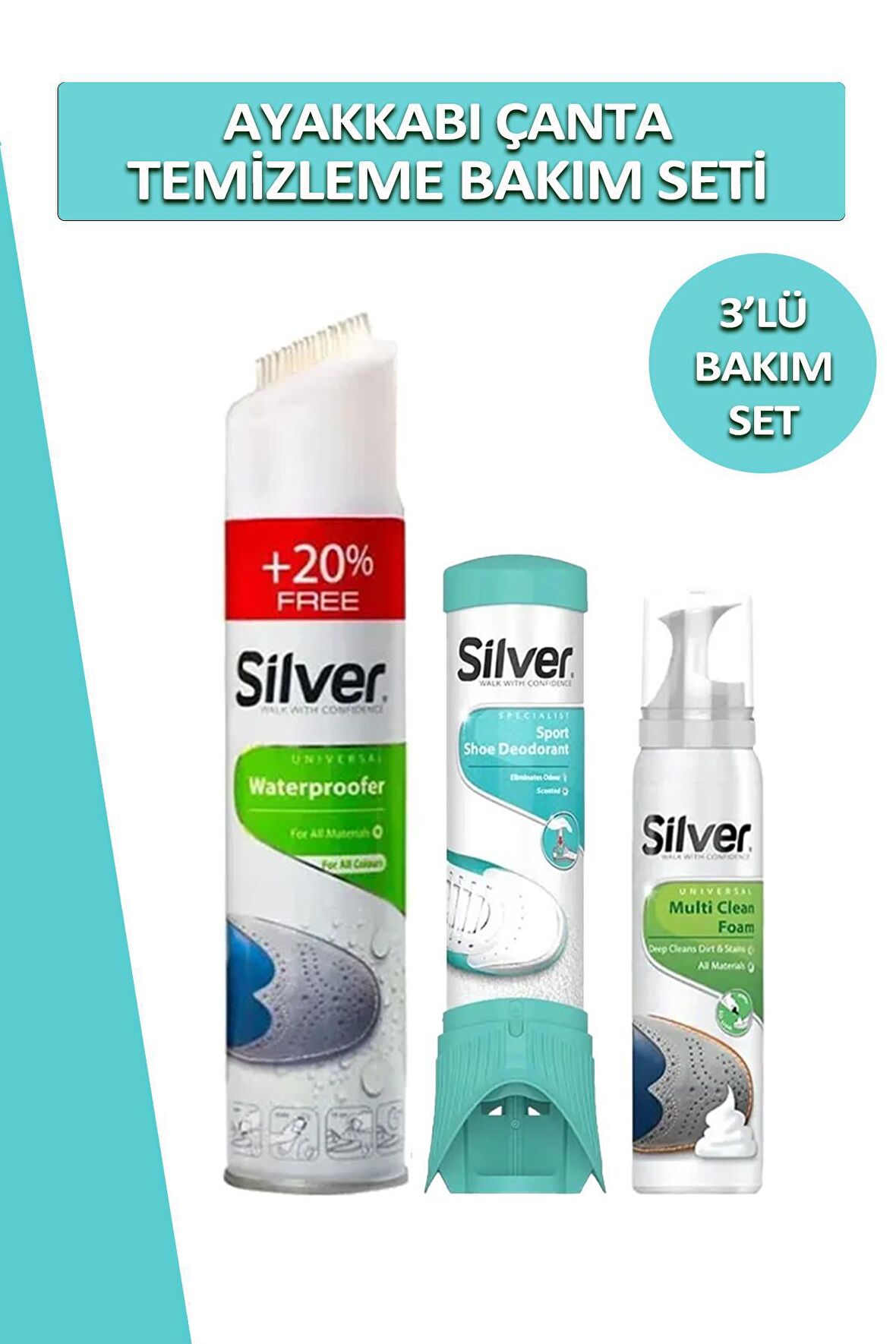 Çanta ve Ayakkabı Temizleme Bakım Koruma Okul Seti (Su İtici, Deodorant, Temizleme Spreyi)