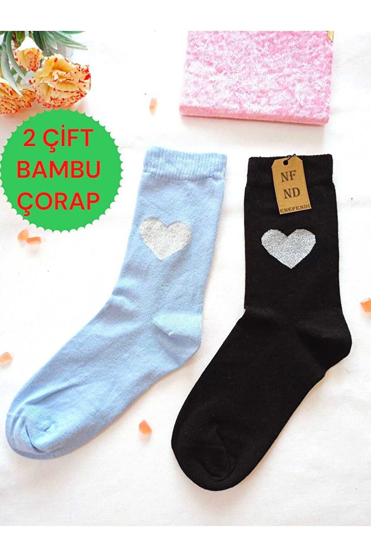 2 ÇİFT DİKİŞSİZ SOKET BAMBU SİMLİ KALPLİ ÇORABI YUMUŞAK KADIN MAVİ SİYAH ÇORAP 36-40