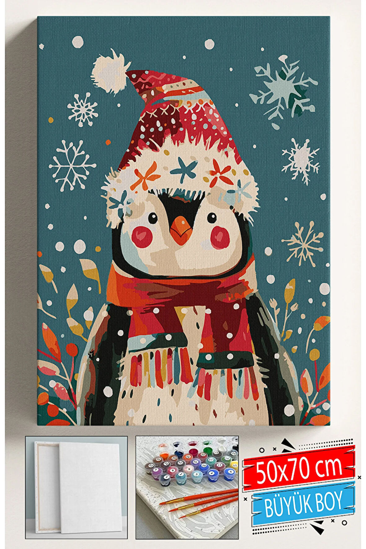 Sayılarla Boyama Seti Numaralı Tuval Fırça Boya Dahil Kasnaklı Set 50x70 Cm - ŞİRİN PENGUEN