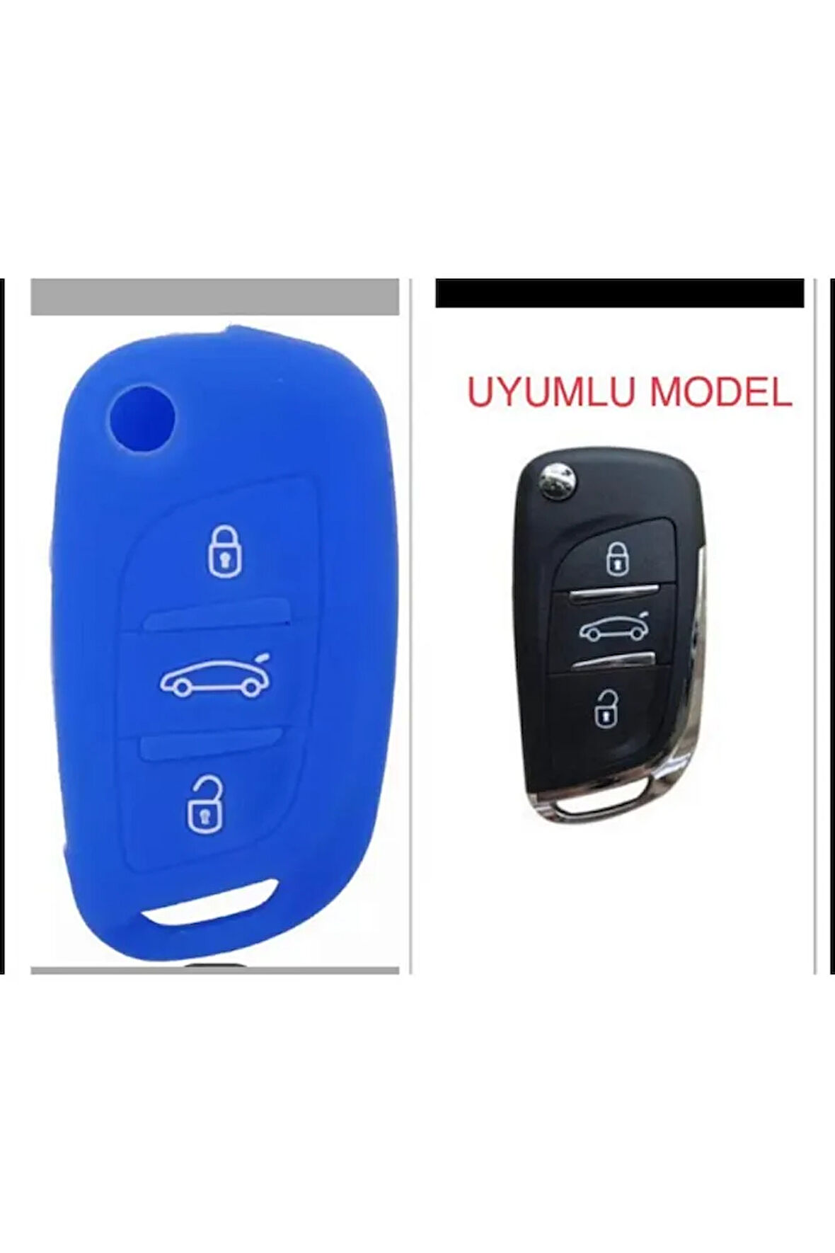 Citroen C4 C5 C-quatre Uyumlu Silikon Anahtar Koruma Kılıfı Mavi Renk