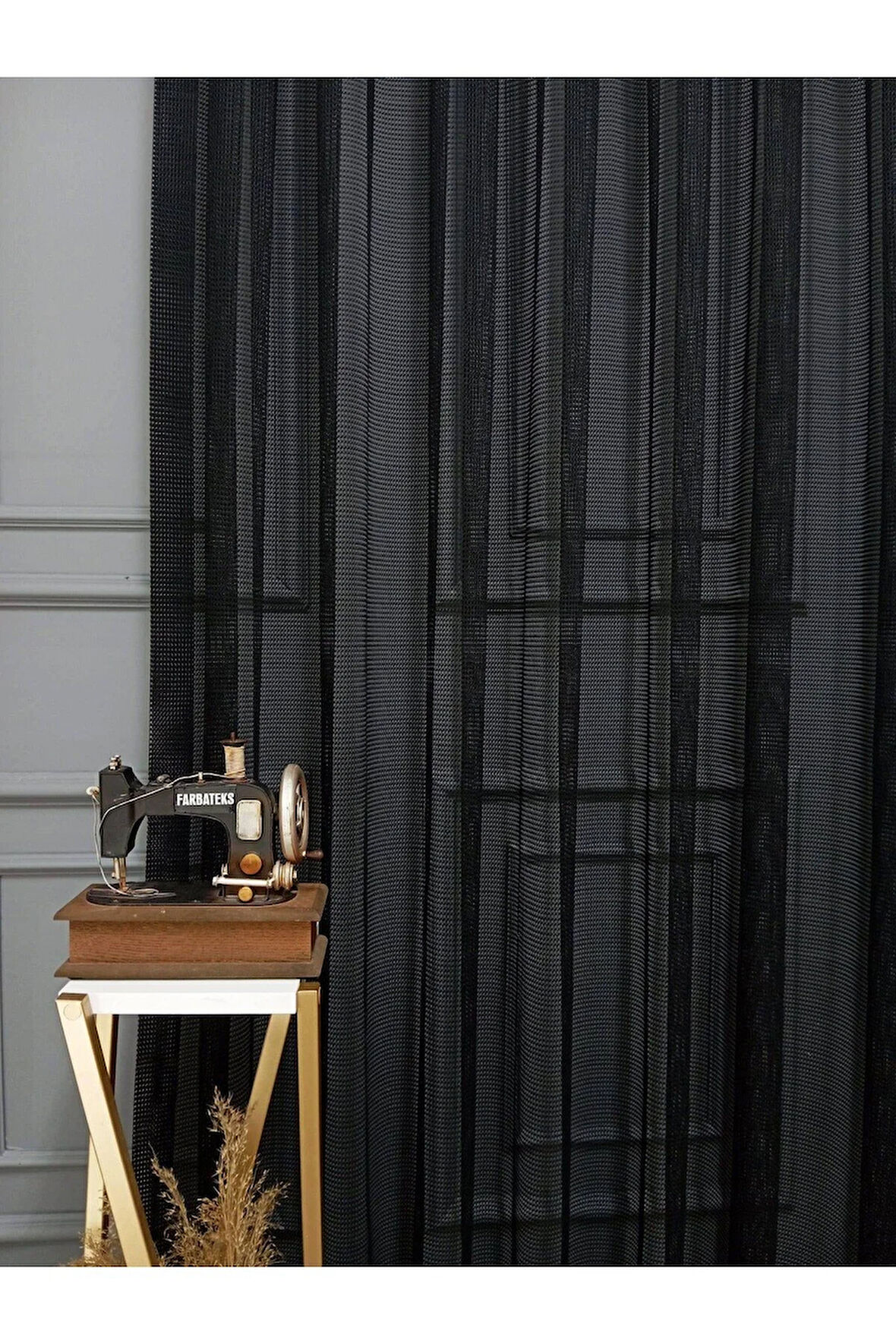 Kediye Dayanıklı Pati Dostu Siyah File Tül Perde 3Kat Pileli