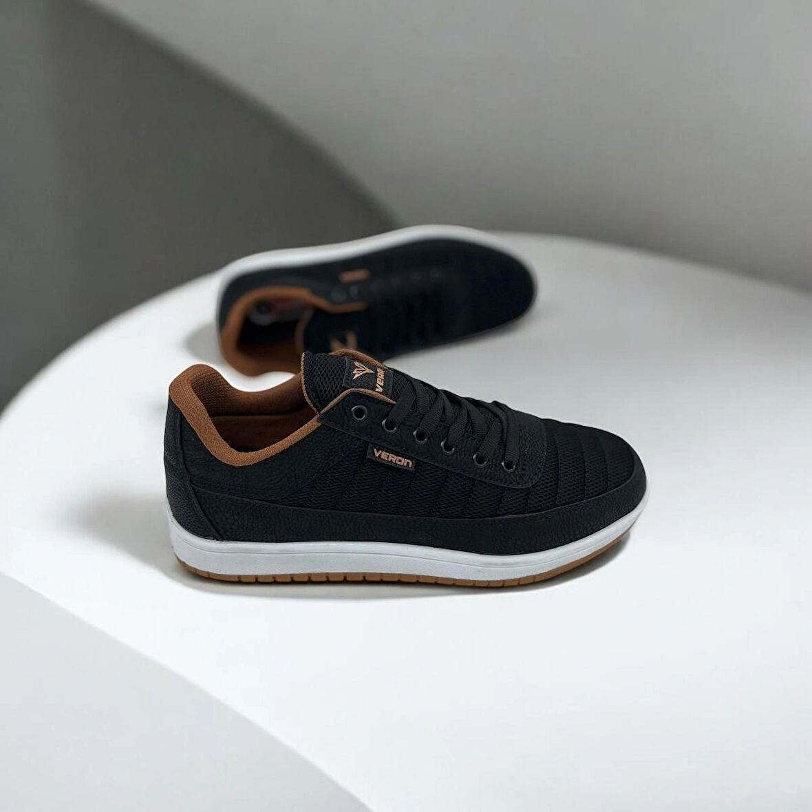 ERKEK GÜNLÜK SİYAH KAHVE DETAYLI SNEAKER 