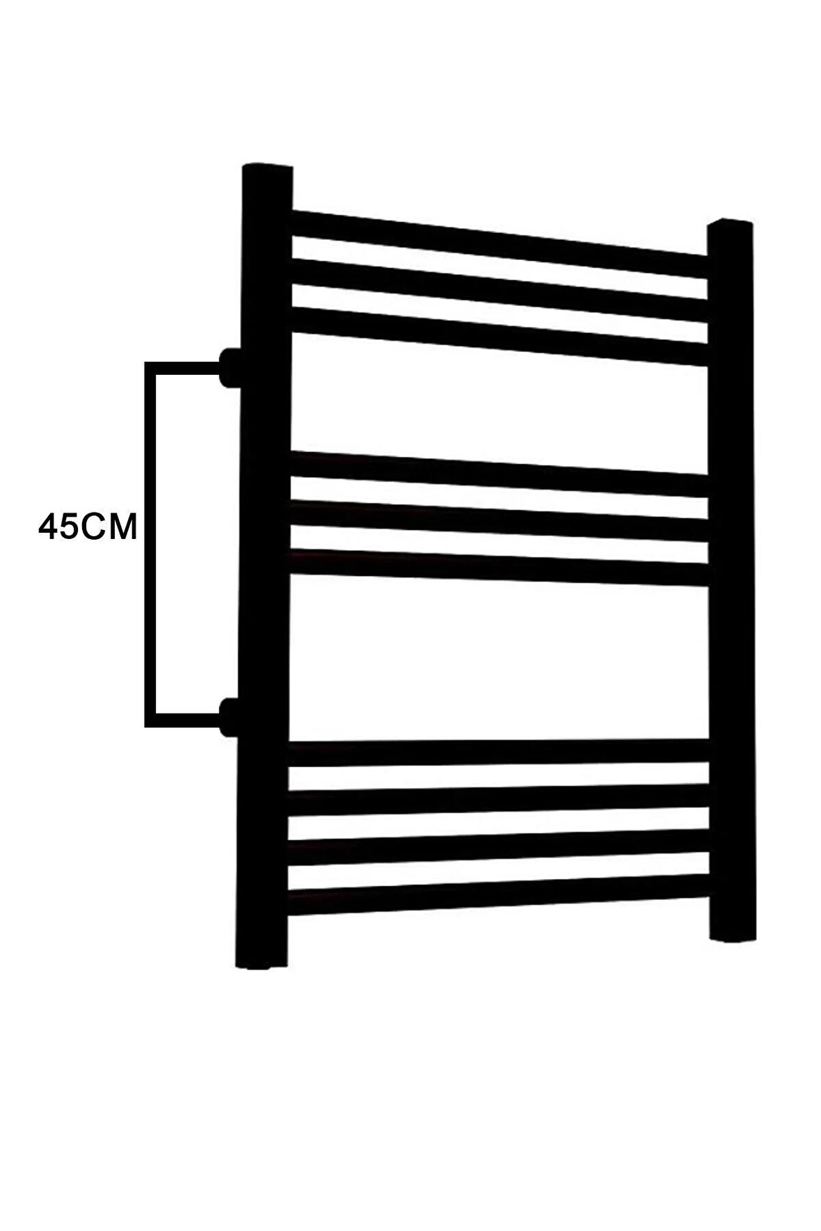 50/70cm 10 Borulu Mat Siyah Renk Yandan Girişli Havlupan Radyatör Banyo Isıtıcı Aks 45cm