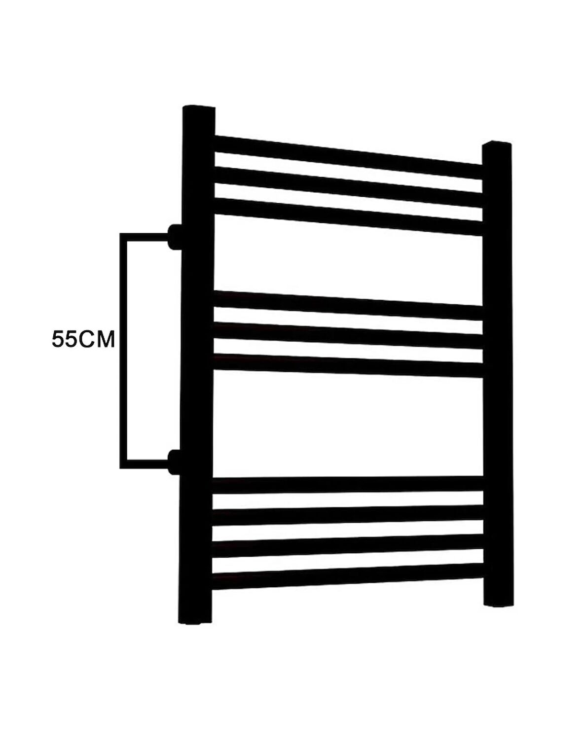 50/70cm 10 Borulu Mat Siyah Renk Yandan Girişli Havlupan Radyatör Banyo Isıtıcı Aks 55cm