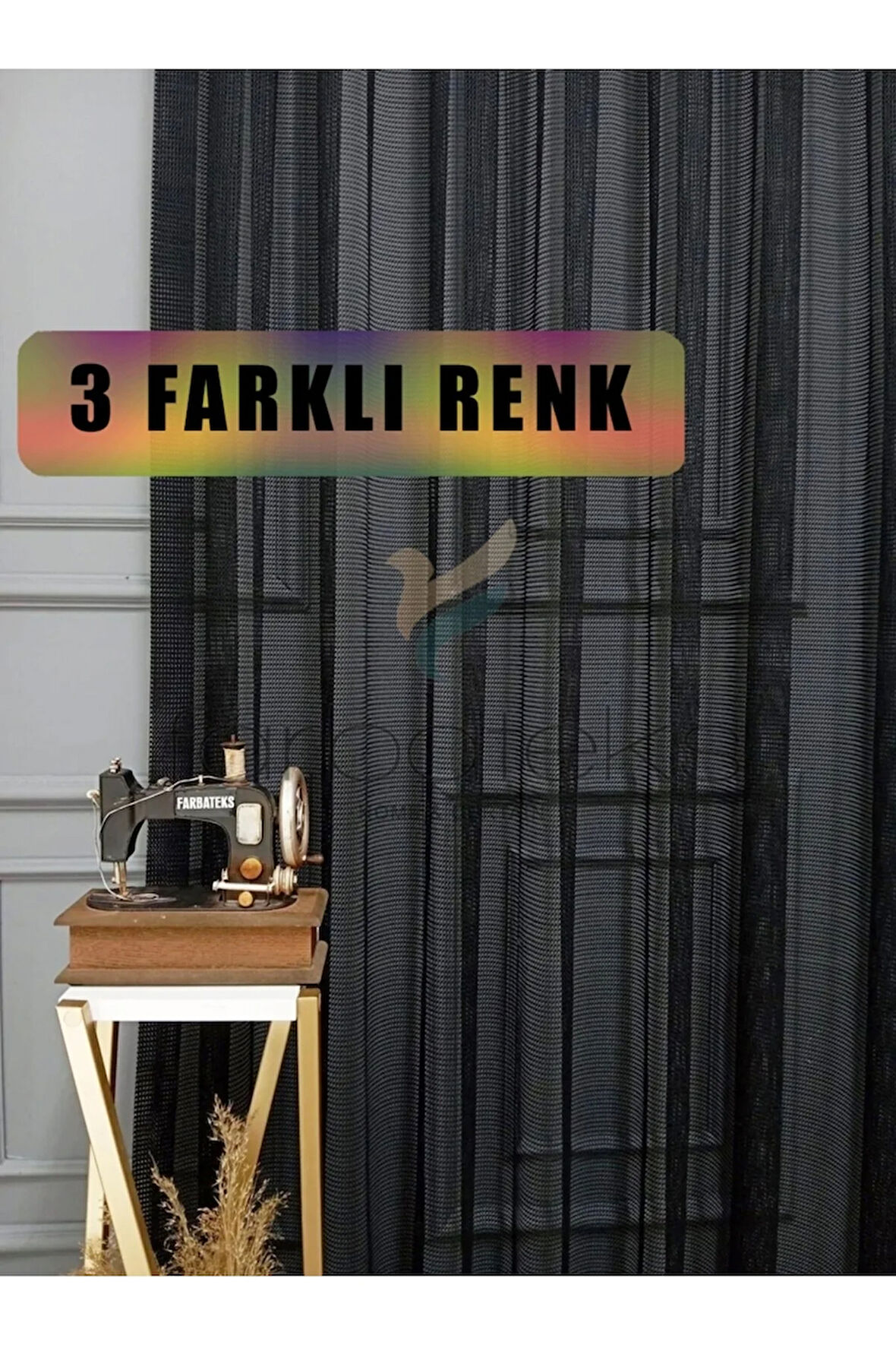 Siyah Renk Fileli Tül Perde 2Kat Pileli Mutfak Tül Perde