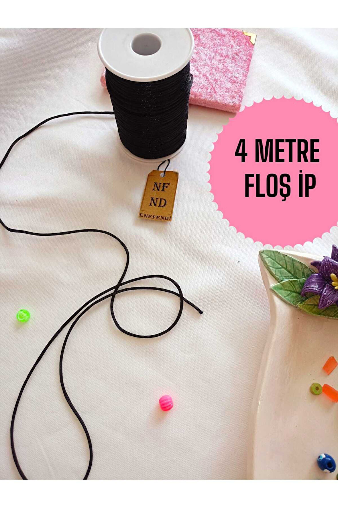 4 METRE UZUNLUĞUNDA FLOŞ İP SIÇAN KUYRUĞU 2mm KALINLIĞINDA SİYAH BİLEKLİK TAKI HEDİYELİK İPİ