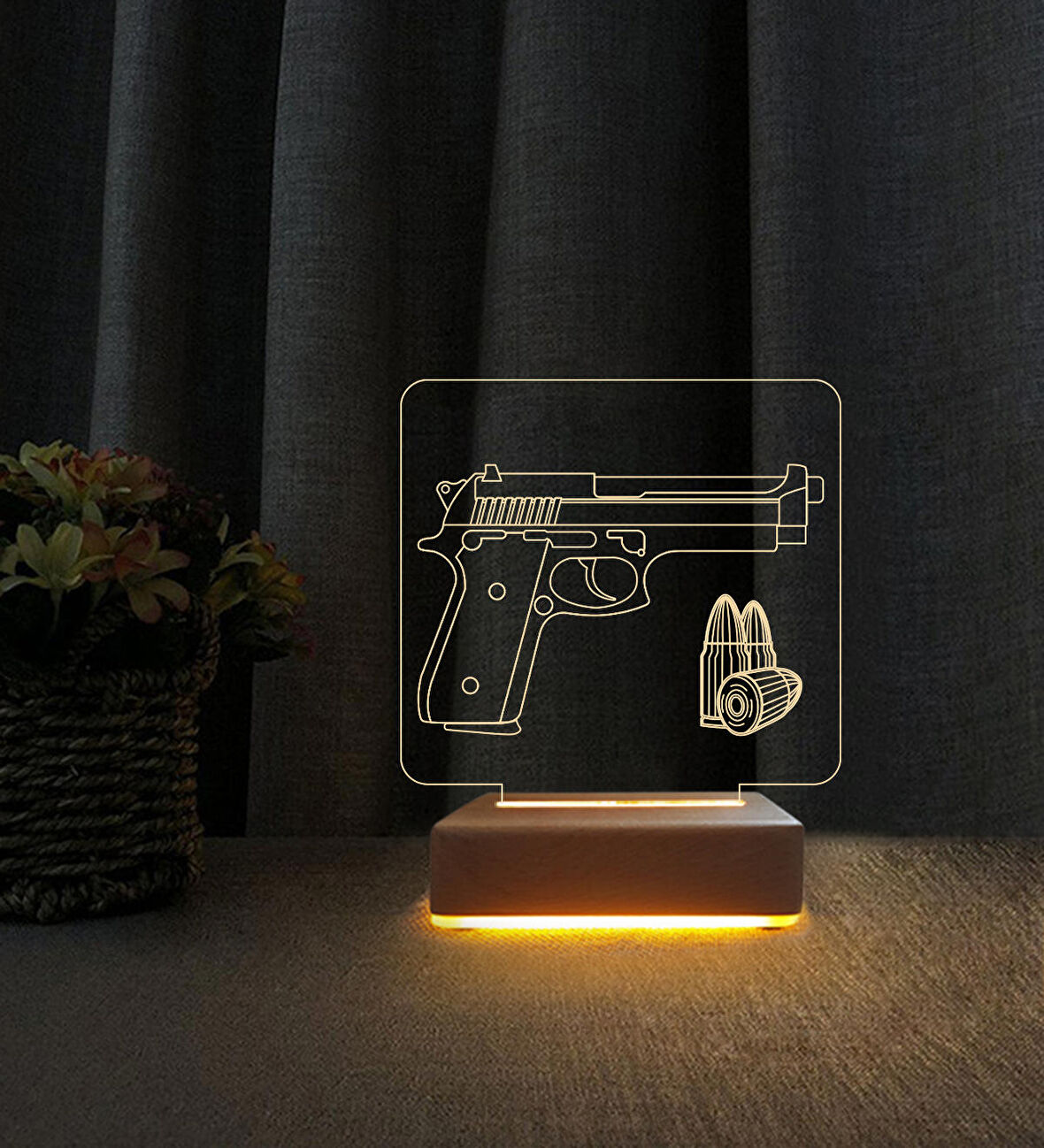 Silah Tasarımlı 3d  Led Masa Lambası Doğum Günü Hediyesi Lamba