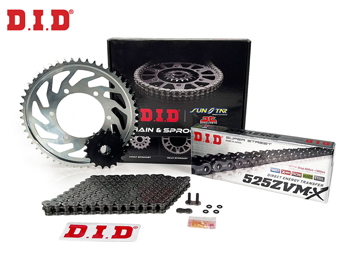 ZİNCİR DİŞLİ SETİ HONDA CB 600F HORNET (600 cc)  (2007-2013) / HONDA / CB 600F HORNET / 600cc / ZİNCİR: DID-525ZVM-X (Çelik)-118 / ÖN DİŞLİ: SUNSTAR (16T) / ARKA DİŞLİ: JT (43T) / 2007-2008-2009-2010-2011-2012-2013