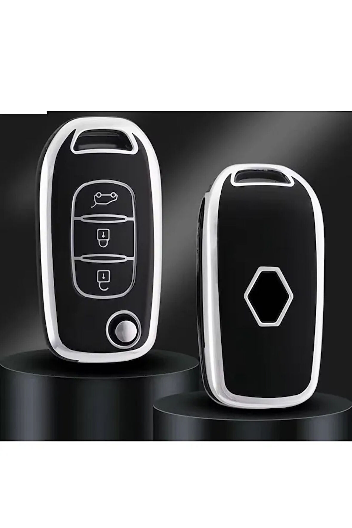 Megane 4 Joy - Clio 5 Captur Koleos Uyumlu Anahtar Kılıfı Siyah/krom 2.resime Bakınız