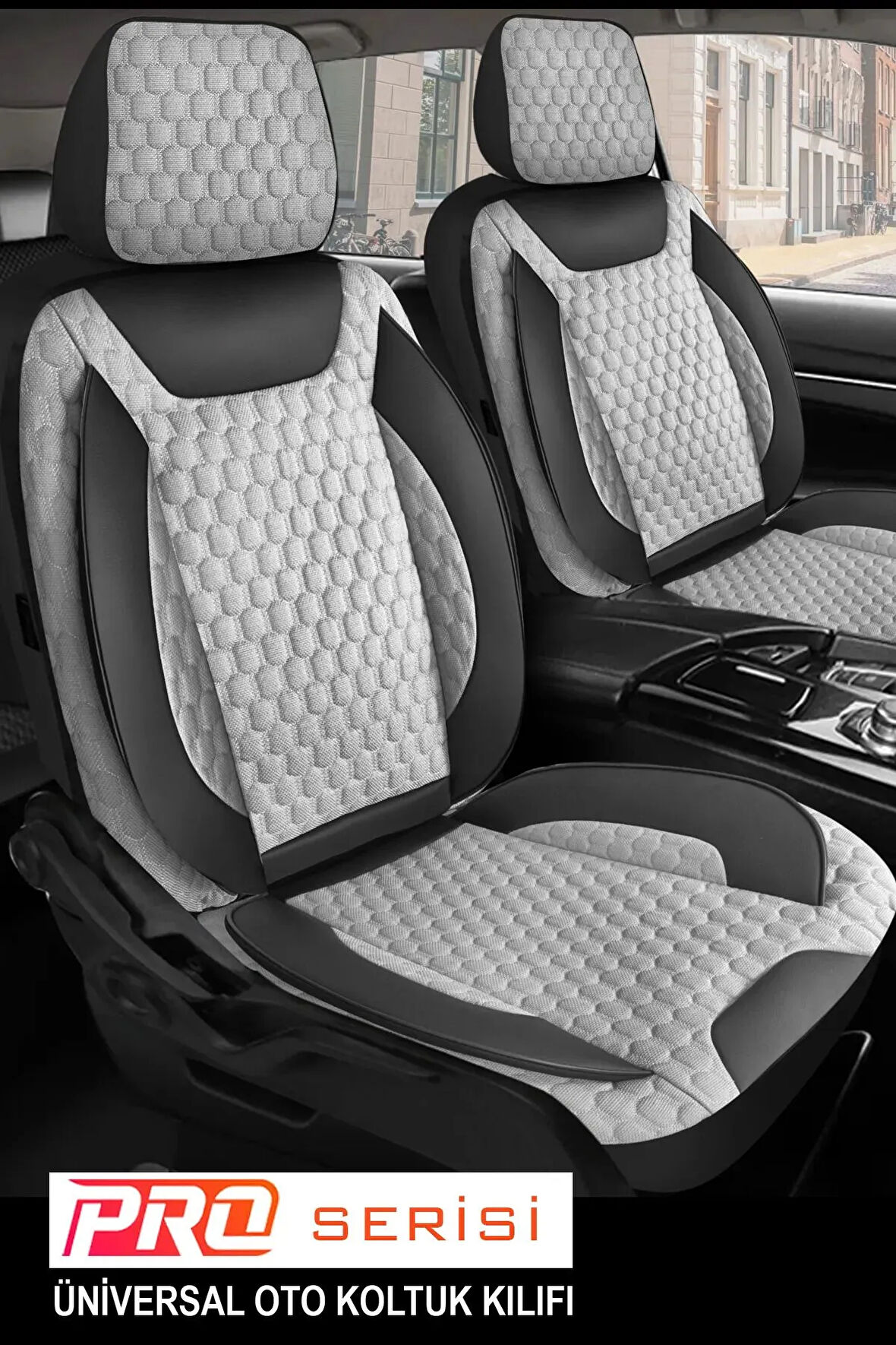 Fiat / Tofaş Doğan UYUMLU TAM SET PRO Lüks Oto Koltuk Kılıfı Deri ve Kabartmalı ÖZEL KUMAŞ GRİ
