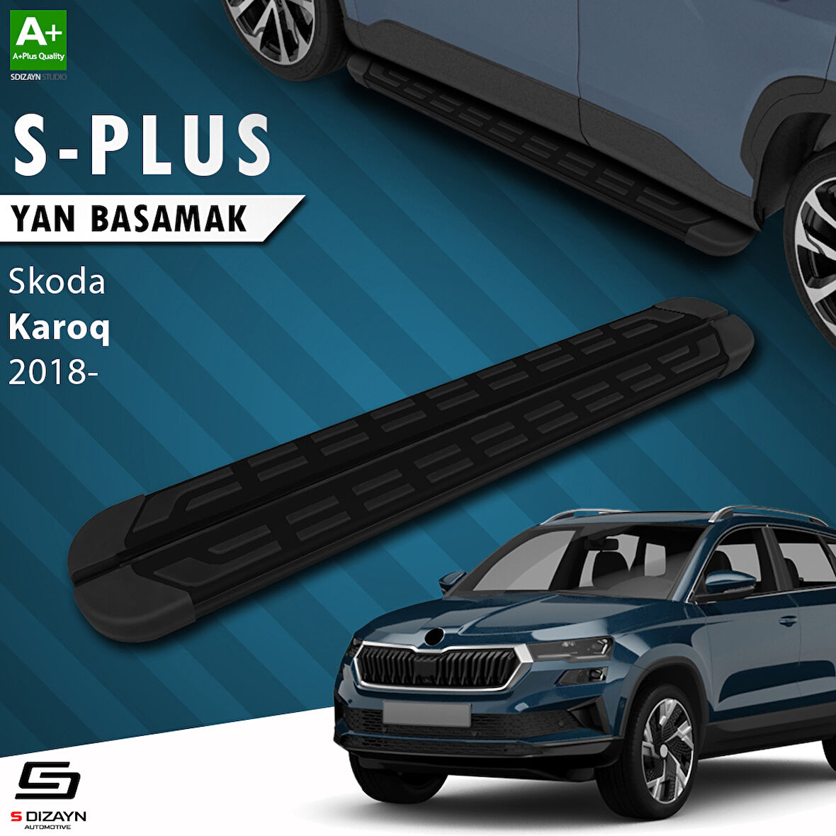 S-Dizayn Skoda Karoq S-Plus Siyah Yan Basamak 173 Cm 2018 Üzeri A+ Kalite