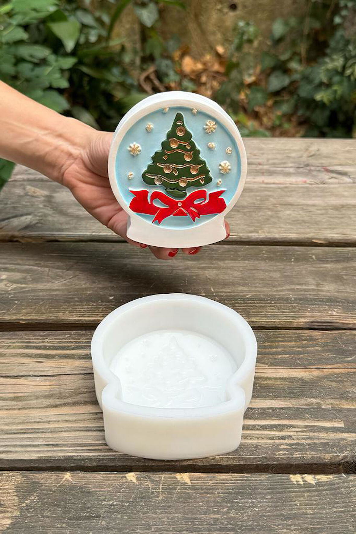 2D Kar Küresi Noel Ağacı Desenli Silikon Mum Kalıbı