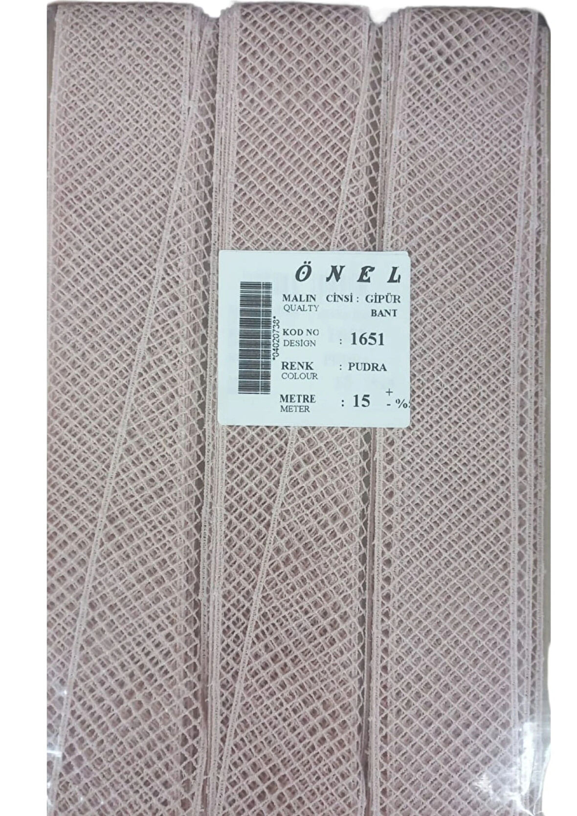 Dantel Polyester Güpür Bant Pudra 15 Metre En 3 Cm On-1651-pu
