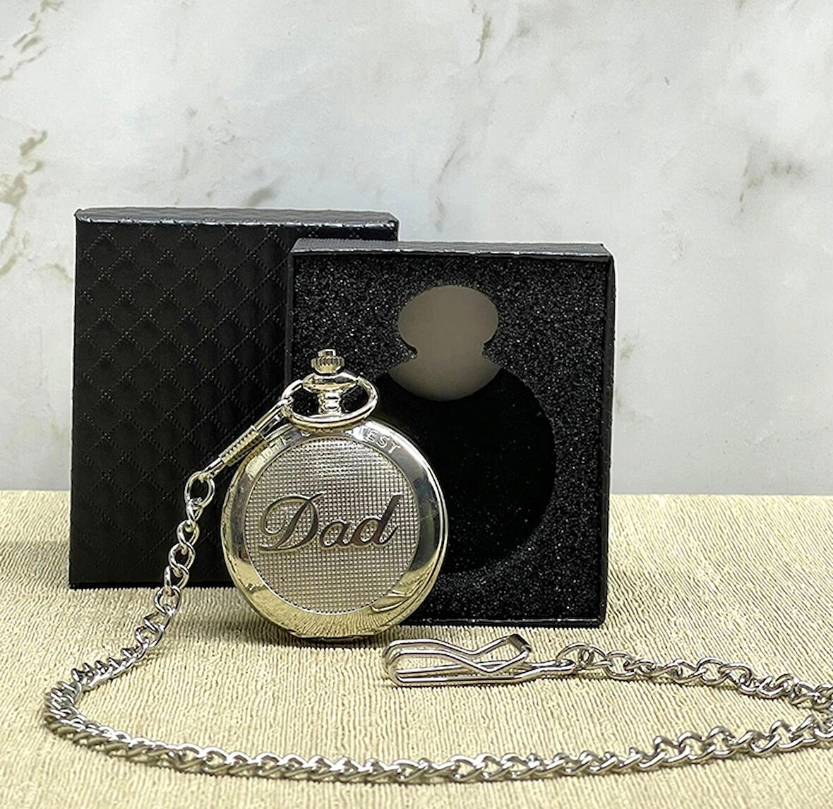 Özel Kutulu Dad (baba) Tasarımlı Gümüş Köstekli Saat