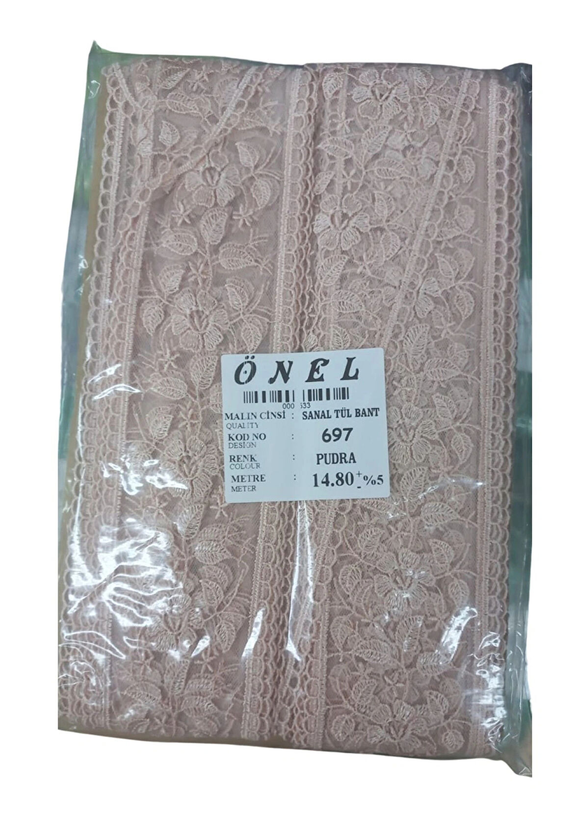 Dantel Polyester Sanal Tül Bant Pudra 14,80 Metre En 6 Cm On-697-pu