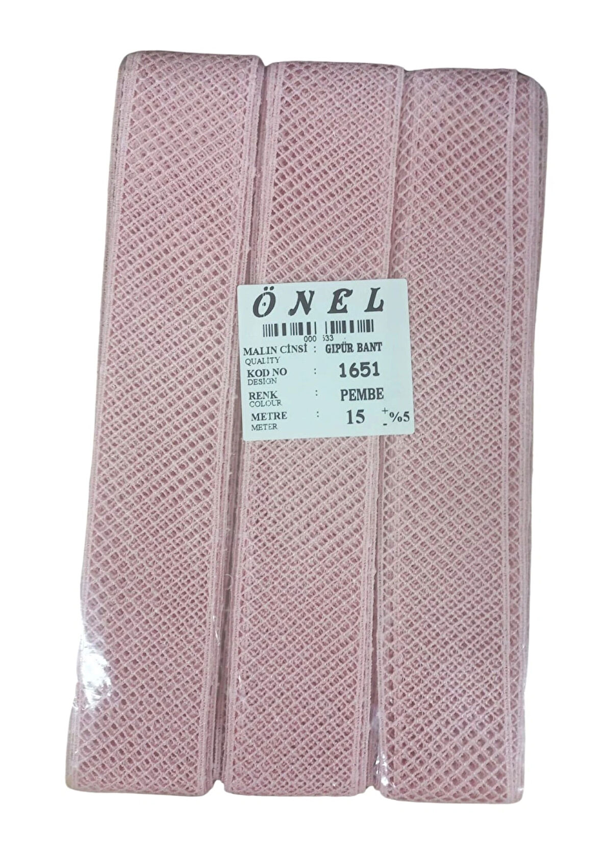 Dantel Polyester Güpür Bant Pembe 15 Metre En 3 Cm On-1651-p
